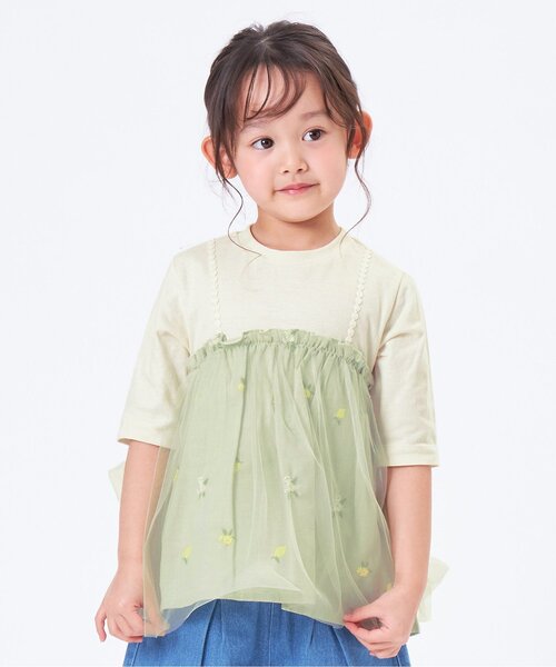 Seraph(セラフ)の「フルーツ刺繍レイヤード風トップス(Tシャツ/カットソー・キッズ・オフホワイト/ピンク/ミント・90/100/110/120/80/130/95/140)」の1枚目の写真