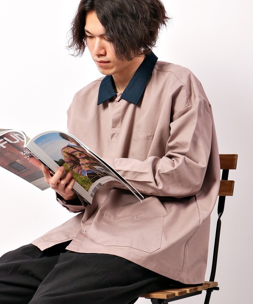 Revo.(レボ)の「クレリックワークシャツジャケット(その他トップス・メンズ・ブラック/パープル/ナチュラル/ベージュ系その他/グリーン系その他・1/2)」の2枚目の写真