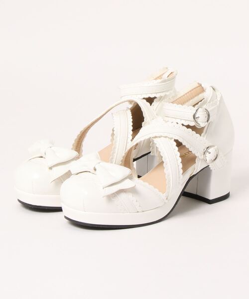 BODYLINE（ボディライン）の「ガーリーやゴスロリファッションにも使える スカラップレース風アンクル&クロスストラップのレディースロリータシューズ（パンプス・レディース・ブラック×ホワイト/レッド/サックスブルー/ブラック/ホワイト・S/M/L）」の14枚目の写真