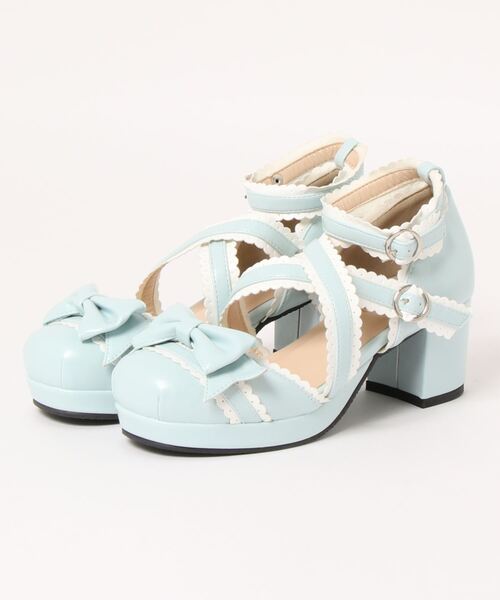 BODYLINE（ボディライン）の「ガーリーやゴスロリファッションにも使える スカラップレース風アンクル&クロスストラップのレディースロリータシューズ（パンプス・レディース・ブラック×ホワイト/レッド/サックスブルー/ブラック/ホワイト・S/M/L）」の18枚目の写真