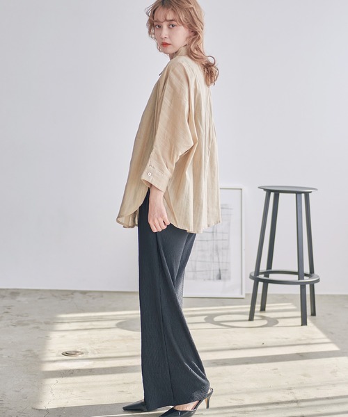 Dita（ディータ）の「《長さ自由自在!カット可能◎》プリーツセミフレアリラックスパンツ（その他パンツ・レディース・ブラック/ナチュラル/スモークピンク・M/L）」の5枚目の写真
