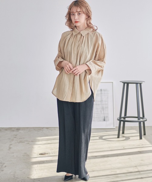 Dita（ディータ）の「《長さ自由自在!カット可能◎》プリーツセミフレアリラックスパンツ（その他パンツ・レディース・ブラック/ナチュラル/スモークピンク・M/L）」の9枚目の写真