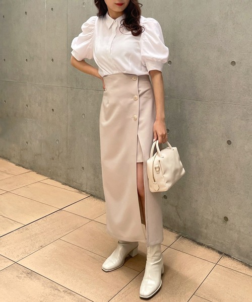 one after another NICE CLAUP（ワンアフターアナザーナイスクラップ）の「袖ボリュームパールボタンブラウス（シャツ/ブラウス・レディース・オフホワイト/ブラック/ベージュ/ストライプ・FREE）」の12枚目の写真