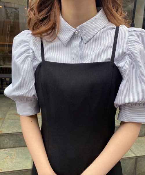 one after another NICE CLAUP（ワンアフターアナザーナイスクラップ）の「袖ボリュームパールボタンブラウス（シャツ/ブラウス・レディース・オフホワイト/ブラック/ベージュ/ストライプ・FREE）」の9枚目の写真