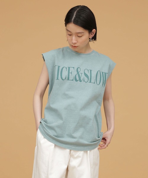 balmy（バルミー）の「BALMY DAY'S/別注ノースリーブTシャツ（Tシャツ/カットソー・レディース・ベージュ/ミント/チャコール・FREE）」の3枚目の写真