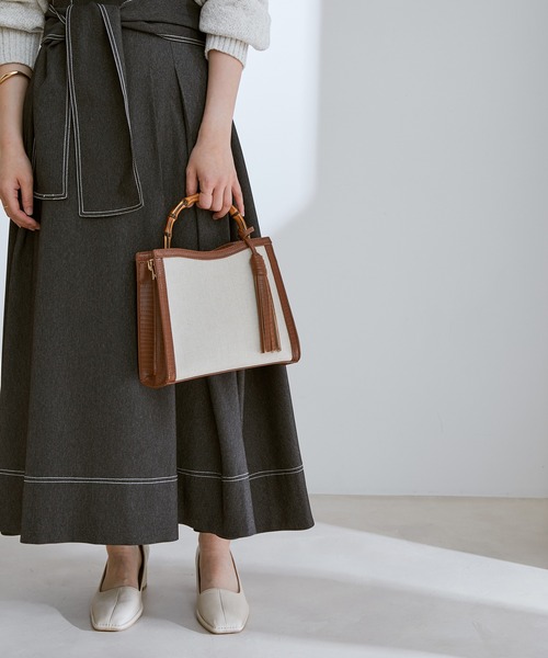 cache cache(カシュ カシュ)の「【cache cache】バンブーハンドル2WAYトートバッグ(ショルダーバッグ・レディース・ブラック/キャメル・FREE)」の6枚目の写真