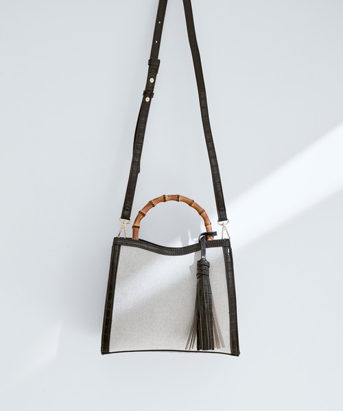 cache cache(カシュ カシュ)の「【cache cache】バンブーハンドル2WAYトートバッグ(ショルダーバッグ・レディース・ブラック/キャメル・FREE)」の7枚目の写真