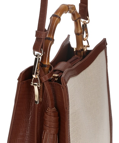 cache cache(カシュ カシュ)の「【cache cache】バンブーハンドル2WAYトートバッグ(ショルダーバッグ・レディース・ブラック/キャメル・FREE)」の14枚目の写真