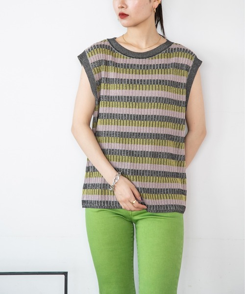 JEANASIS(ジーナシス)の「12GアソートボーダーNS281543(ニット/セーター・レディース・グレー系その他/ブルー系その他/オレンジ系その他・FREE)」の2枚目の写真