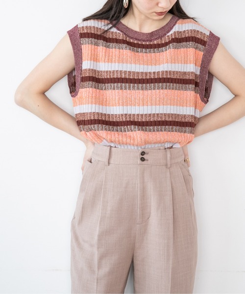 JEANASIS(ジーナシス)の「12GアソートボーダーNS281543(ニット/セーター・レディース・グレー系その他/ブルー系その他/オレンジ系その他・FREE)」の1枚目の写真