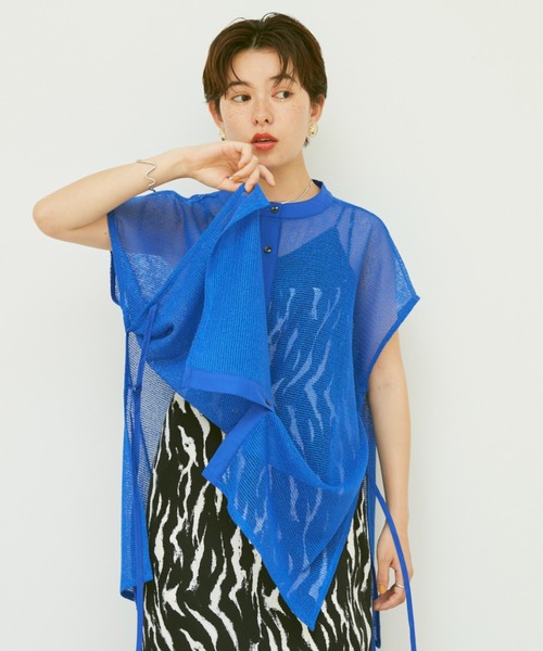 Happy John（ハッピージョン）の「sleeveless mesh tops/ノースリメッシュトップス（シャツ/ブラウス・レディース・ホワイト/ブルー・FREE）」の2枚目の写真