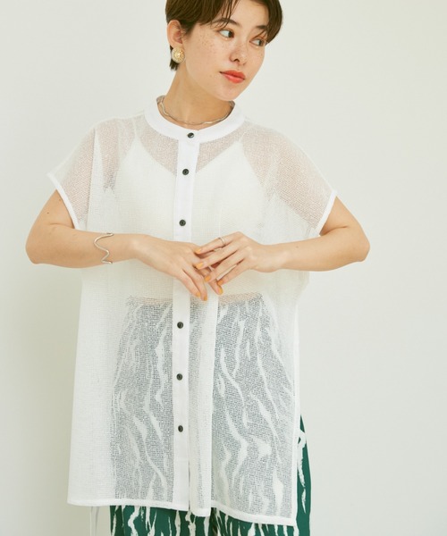 Happy John（ハッピージョン）の「sleeveless mesh tops/ノースリメッシュトップス（シャツ/ブラウス・レディース・ホワイト/ブルー・FREE）」の22枚目の写真