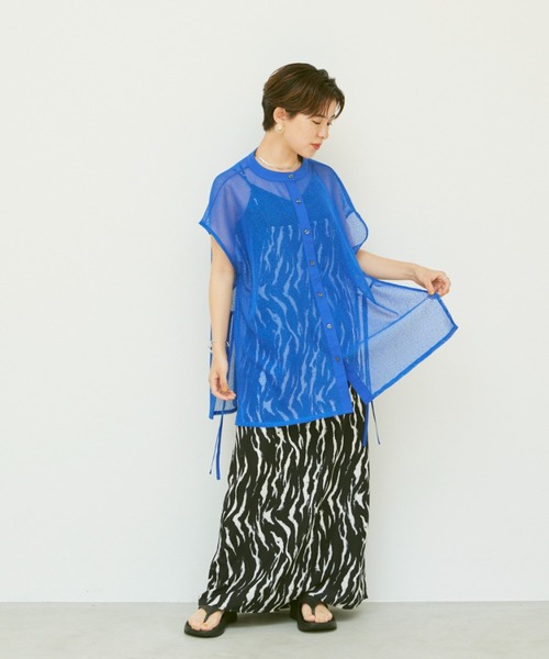 Happy John（ハッピージョン）の「sleeveless mesh tops/ノースリメッシュトップス（シャツ/ブラウス・レディース・ホワイト/ブルー・FREE）」の8枚目の写真