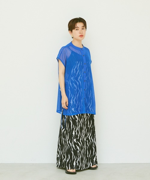 Happy John（ハッピージョン）の「sleeveless mesh tops/ノースリメッシュトップス（シャツ/ブラウス・レディース・ホワイト/ブルー・FREE）」の11枚目の写真