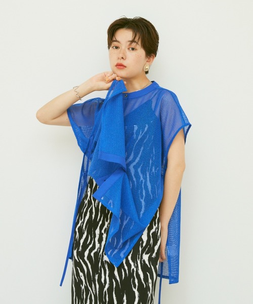 Happy John（ハッピージョン）の「sleeveless mesh tops/ノースリメッシュトップス（シャツ/ブラウス・レディース・ホワイト/ブルー・FREE）」の4枚目の写真