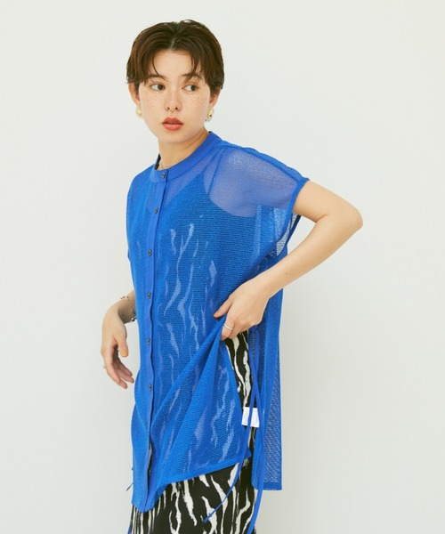 Happy John（ハッピージョン）の「sleeveless mesh tops/ノースリメッシュトップス（シャツ/ブラウス・レディース・ホワイト/ブルー・FREE）」の5枚目の写真