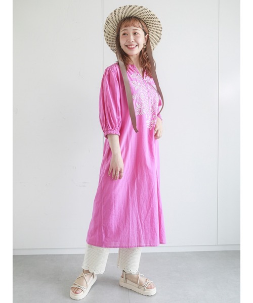 ehka sopo（エヘカソポ）の「インド刺繍6分袖ワンピース（ワンピース