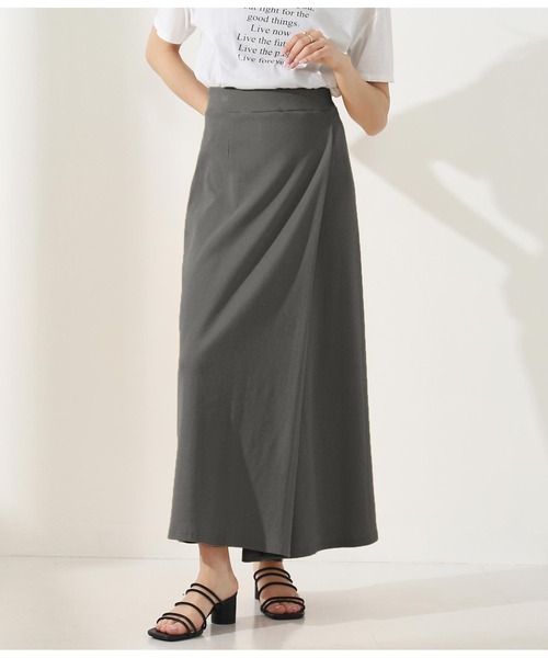 Settimissimo(セッティミッシモ)の「巻きスカート風テレコスカート(スカート・レディース・スミクロ/ラベンダー/イエロー・FREE)」の2枚目の写真