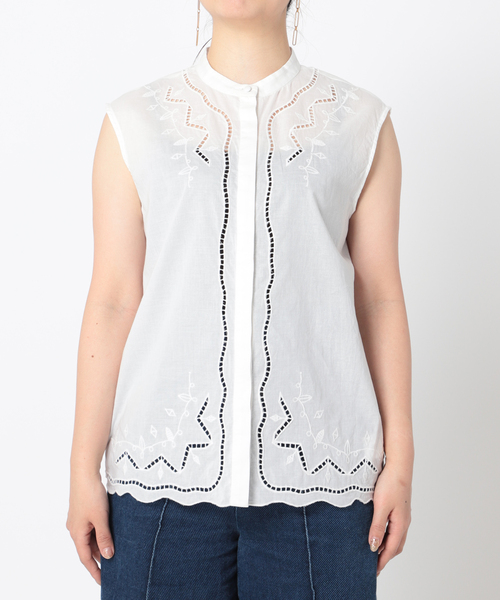 B.C STOCK　　ベーセーストック　今季大人気！　メッシュ刺繍ベスト セール】カットワーク刺繍ブラウス（シャツ/ブラウス）｜B.C