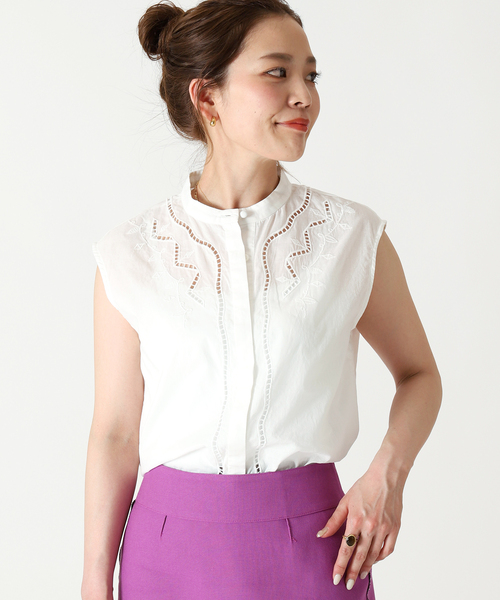 マックスマーラ コンビ素材 カットワーク刺繍ブラウス ホワイト セール】カットワーク刺繍ブラウス（シャツ/ブラウス）｜B.C