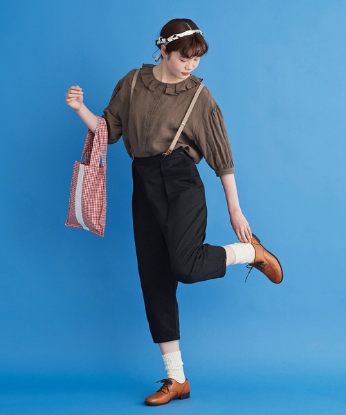 Malle（マル）の「malle コンパクトリネンカルゼ 短めパンツ（その他パンツ・レディース・ブラック/ベージュ・FREE）」の2枚目の写真