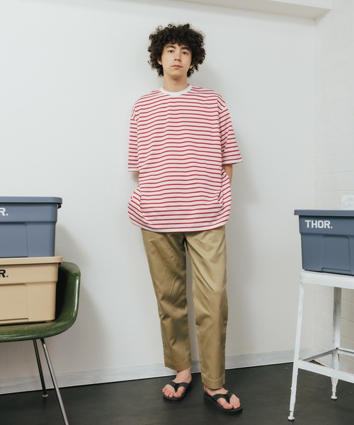 HARVESTY（ハーベスティ）の「HARVESTY/ハーベスティ 半袖ジャンボT シルケットボーダー（Tシャツ/カットソー・レディース・ホワイト×ブルー/ホワイト×レッド/ブラック×ホワイト・2/1）」の9枚目の写真