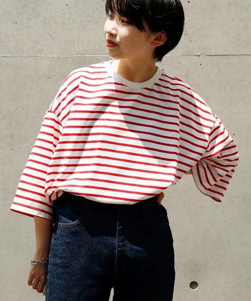 HARVESTY（ハーベスティ）の「HARVESTY/ハーベスティ 半袖ジャンボT シルケットボーダー（Tシャツ/カットソー・レディース・ホワイト×ブルー/ホワイト×レッド/ブラック×ホワイト・2/1）」の12枚目の写真