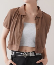 SPINNS（スピンズ）の「襟付き 半袖ショートカーディガン（カーディガン/ボレロ）」