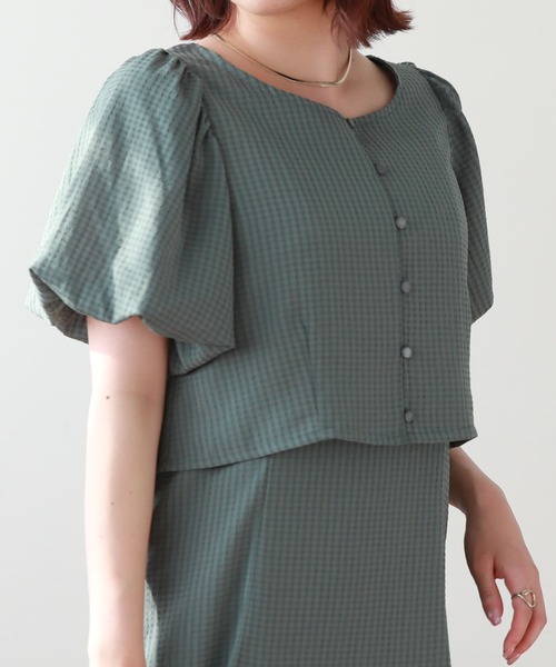 archives(アルシーヴ)の「シアーチェックマーメイドキャミワンピース+2WayクロップドBLセット(ワンピース・レディース・ブラック/ベージュ/グリーン・MEDIUM)」の8枚目の写真