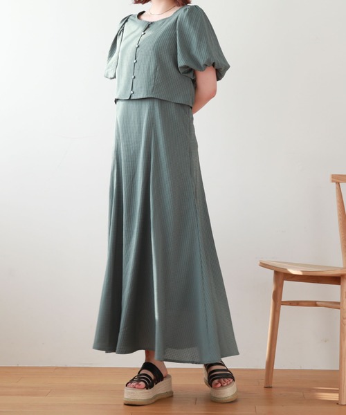 archives(アルシーヴ)の「シアーチェックマーメイドキャミワンピース+2WayクロップドBLセット(ワンピース・レディース・ブラック/ベージュ/グリーン・MEDIUM)」の12枚目の写真