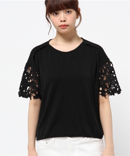 OUTLET（アウトレット）の「【Discoat Petit】カノコ袖レースプルオーバー（Tシャツ/カットソー・レディース・ブラック・FREE）」の2枚目の写真