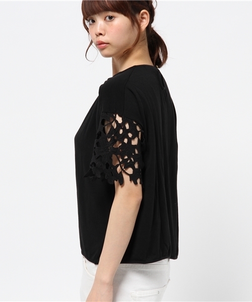 OUTLET（アウトレット）の「【Discoat Petit】カノコ袖レースプルオーバー（Tシャツ/カットソー・レディース・ブラック・FREE）」の3枚目の写真