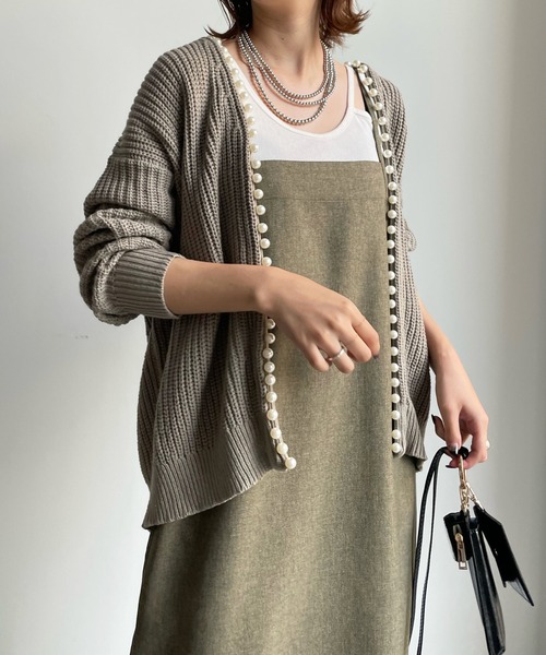 DouDou（ドゥドゥ）の「【一部WEB限定カラー】AWパールニットカーディガン（カーディガン/ボレロ・レディース・ベージュ/チャコールグレー/ブラック/グレイッシュベージュ/ライトベージュ・FREE）」の5枚目の写真