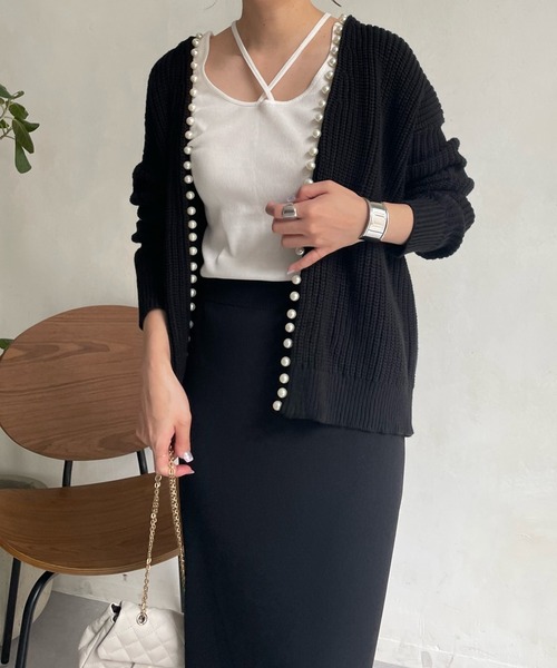 DouDou（ドゥドゥ）の「【一部WEB限定カラー】AWパールニットカーディガン（カーディガン/ボレロ・レディース・ベージュ/チャコールグレー/ブラック/グレイッシュベージュ/ライトベージュ・FREE）」の2枚目の写真