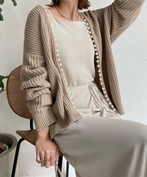 DouDou（ドゥドゥ）の「【一部WEB限定カラー】AWパールニットカーディガン（カーディガン/ボレロ・レディース・ベージュ/チャコールグレー/ブラック/グレイッシュベージュ/ライトベージュ・FREE）」の10枚目の写真