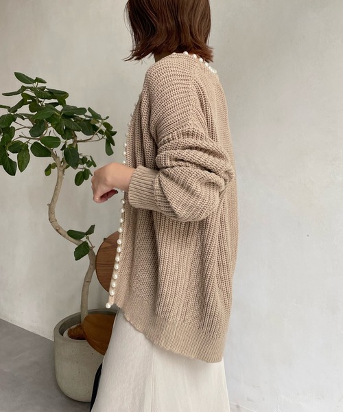 DouDou（ドゥドゥ）の「【一部WEB限定カラー】AWパールニットカーディガン（カーディガン/ボレロ・レディース・ベージュ/チャコールグレー/ブラック/グレイッシュベージュ/ライトベージュ・FREE）」の6枚目の写真