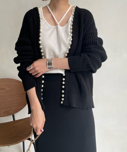 DouDou（ドゥドゥ）の「【一部WEB限定カラー】AWパールニットカーディガン（カーディガン/ボレロ・レディース・ベージュ/チャコールグレー/ブラック/グレイッシュベージュ/ライトベージュ・FREE）」の15枚目の写真