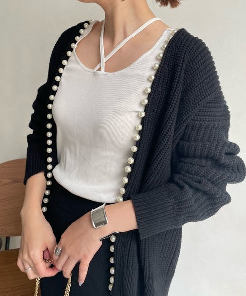 DouDou（ドゥドゥ）の「【一部WEB限定カラー】AWパールニットカーディガン（カーディガン/ボレロ・レディース・ベージュ/チャコールグレー/ブラック/グレイッシュベージュ/ライトベージュ・FREE）」の11枚目の写真