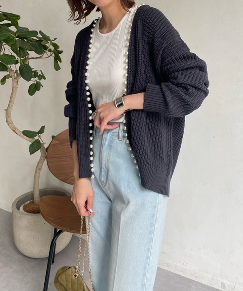 DouDou（ドゥドゥ）の「【一部WEB限定カラー】AWパールニットカーディガン（カーディガン/ボレロ・レディース・ベージュ/チャコールグレー/ブラック/グレイッシュベージュ/ライトベージュ・FREE）」の8枚目の写真