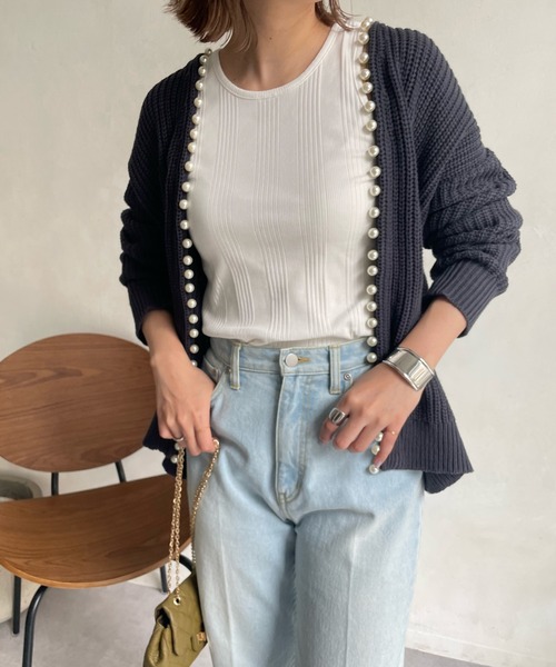 DouDou（ドゥドゥ）の「【一部WEB限定カラー】AWパールニットカーディガン（カーディガン/ボレロ・レディース・ベージュ/チャコールグレー/ブラック/グレイッシュベージュ/ライトベージュ・FREE）」の12枚目の写真