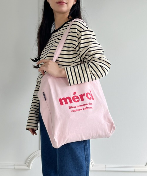 Merci♥キャンバストートバッグ L 2色☆-抜群な使いやすさ merciスクエアキャンバストートバッグ – Girls Crush