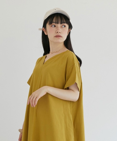 セール】Vネック半袖麻レーヨンワンピース（ワンピース）｜DOUX