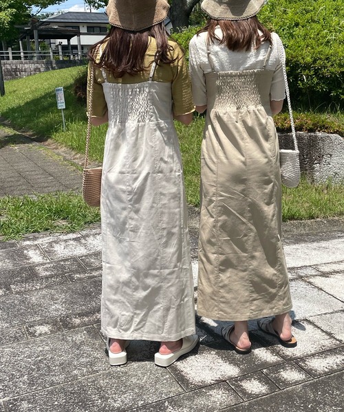 LE MORE(リモア)の「リネンキャミワンピ(ワンピース・レディース・ベージュ/アイボリー/キャメル・FREE/SMALL)」の4枚目の写真