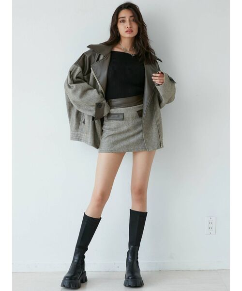 GYDA（ジェイダ）の「【セットアップ着用可】mix material スカートライクショートパンツ（スカート・レディース・ブラック/ブラウン・SMALL/MEDIUM）」の6枚目の写真