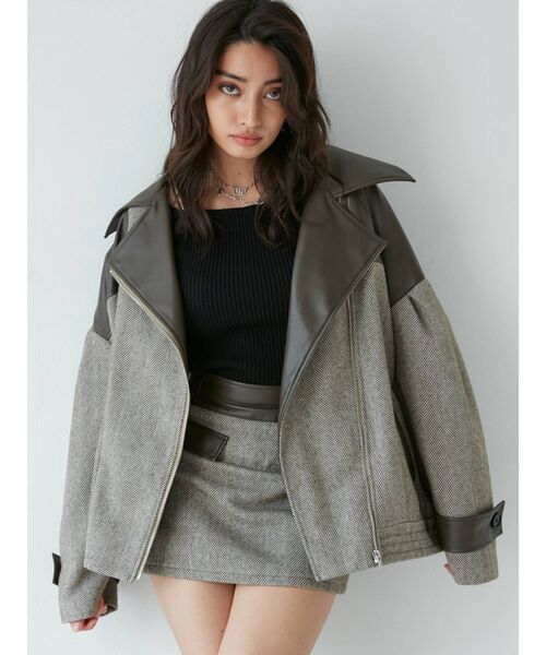 GYDA（ジェイダ）の「【セットアップ着用可】mix material スカートライクショートパンツ（スカート・レディース・ブラック/ブラウン・SMALL/MEDIUM）」の3枚目の写真