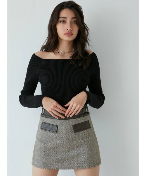 GYDA（ジェイダ）の「【セットアップ着用可】mix material スカートライクショートパンツ（スカート・レディース・ブラック/ブラウン・SMALL/MEDIUM）」の4枚目の写真