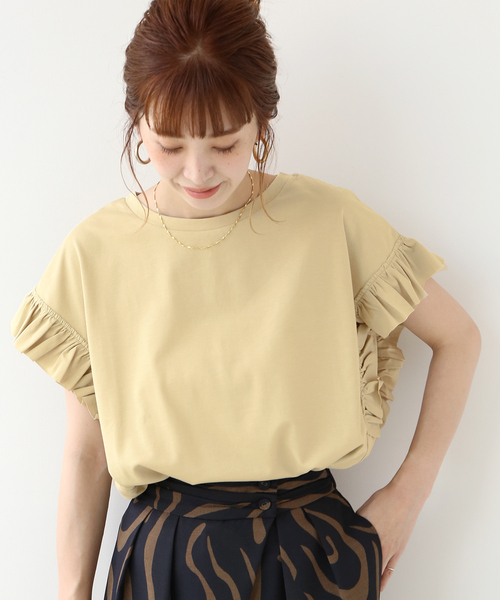 B.C STOCK（ベーセーストック）の「フリルスリーブTシャツ◆（Tシャツ/カットソー・レディース・ホワイト/ブラック/ベージュ/イエロー・FREE）」の3枚目の写真