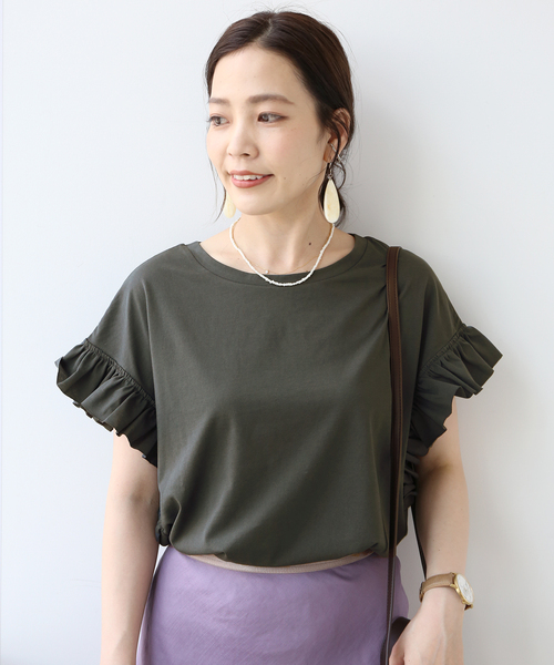 B.C STOCK（ベーセーストック）の「フリルスリーブTシャツ◆（Tシャツ/カットソー・レディース・ホワイト/ブラック/ベージュ/イエロー・FREE）」の15枚目の写真