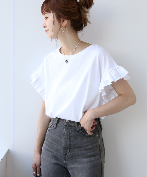 B.C STOCK（ベーセーストック）の「フリルスリーブTシャツ◆（Tシャツ/カットソー・レディース・ホワイト/ブラック/ベージュ/イエロー・FREE）」の11枚目の写真