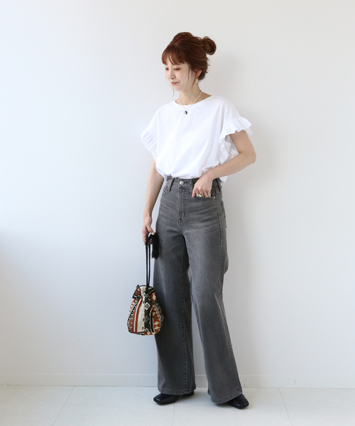 B.C STOCK（ベーセーストック）の「フリルスリーブTシャツ◆（Tシャツ/カットソー・レディース・ホワイト/ブラック/ベージュ/イエロー・FREE）」の16枚目の写真